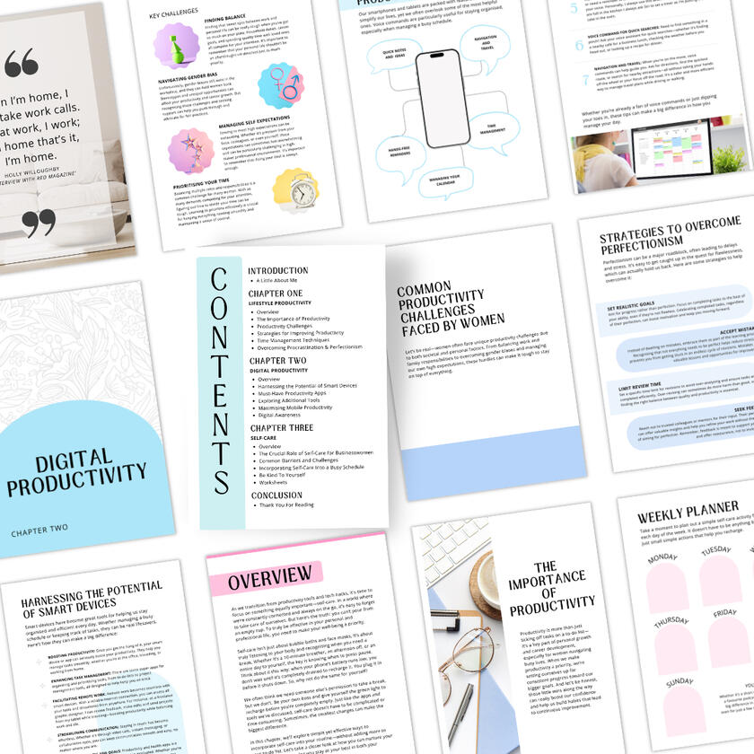 selection of pages from ebook, fun layout pastel colours